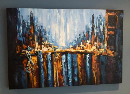 a painting of a painting of a city at The Bloom-Room in Stratford-upon-Avon