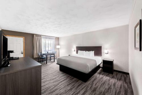 a hotel room with a bed and a desk at Quality Inn & Suites Munising in Wetmore