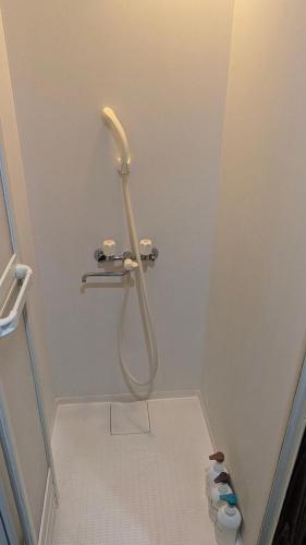 a bathroom with a shower with a hose at HakoneHOSTEL1914 in Hakone