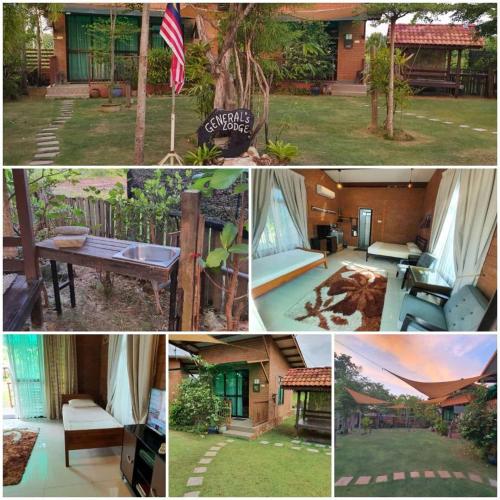 a collage of different pictures of a house at General's Lodge Staycation in Kampong Sungai Sembilang