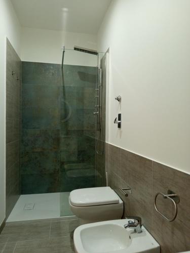 a bathroom with a shower and a toilet and a sink at A CASA DI GIANNA in Napola