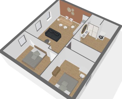 plan piętra pokoju z sypialnią w obiekcie L'Ibiza - Home Homy w mieście Montluçon