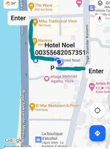 a map of the emergency room at the hotel at Hotel Noel in Vlorë