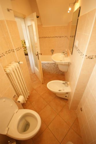 a bathroom with a toilet and a sink at Linda in Feriolo