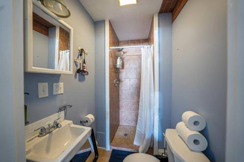 a bathroom with a sink and a toilet and a shower at 7BR 7BA Big House 1 block from Tropicana and Beach in Atlantic City