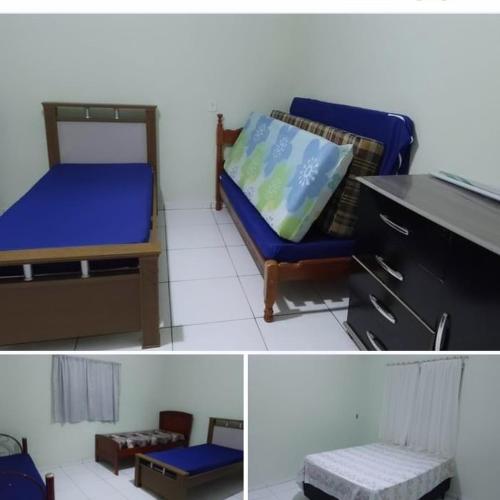 two pictures of a bedroom with a bed and a desk at CHÁCARA KAUANNY SOCORRO SP in Socorro