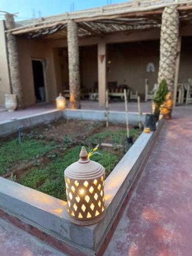 a pot sitting on a ledge in front of a building at Riad Al-Badouin in Mhamid