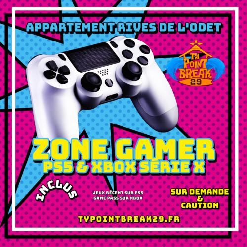 a video game game flyer with a nintendo game controller at Les rives de l'odet, vue rivière in Quimper