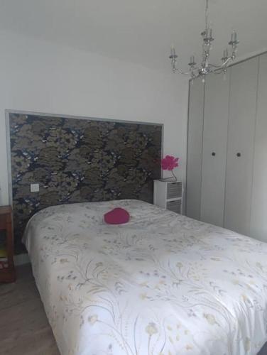 - une chambre dotée d'un lit avec un cœur rose dans l'établissement Chez Nathalie près de la gare, à Carcassonne