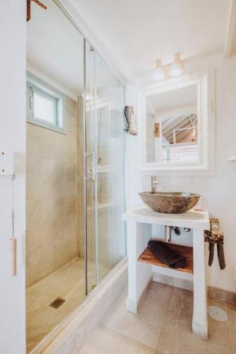 a bathroom with a sink and a shower at El Pino Centenario 4B in La Perdoma