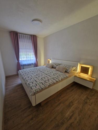 a bedroom with a large bed and a window at apartma-sobe Lejla in Vipava