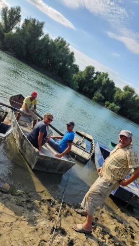 a group of people in boats on a river at Casa de la Dunăre-Dăeni in Dăeni