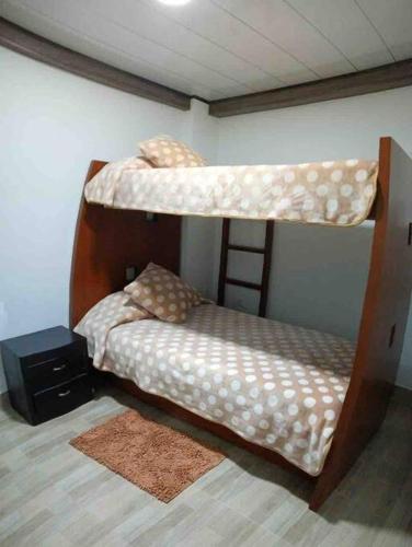 two bunk beds in a room with a speaker at Apartamento N2 completo independiente Montenegro in Montenegro