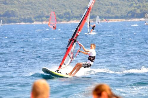 a man on a surfboard with a sail on the water at Summer Park Residence Peljesac in Orebić