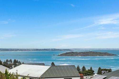 a view of the ocean and an island at Seaview at the Bay - Wi-Fi - Oceanview - Near Beach - No Linen Included in Encounter Bay