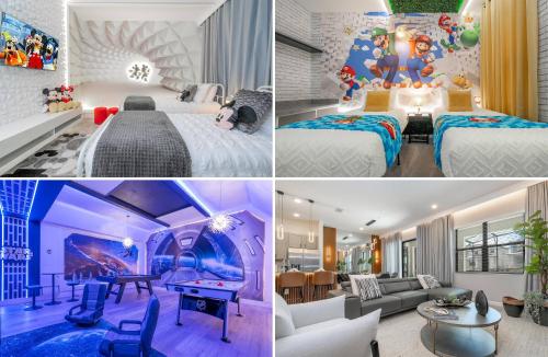 a collage of four pictures of a hotel room at Brand New Top Elegance Home at Paradiso 6086 in Orlando