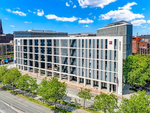 an aerial view of a white office building at ibis budget Hamburg City in Hamburg