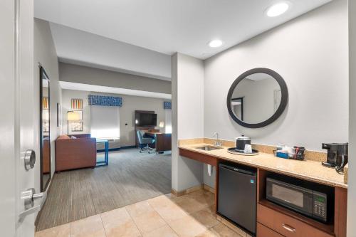 a bathroom with a sink and a mirror at Hampton Inn & Suites - Saint Louis South Interstate 55 in Saint Louis
