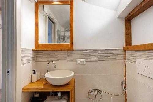 a bathroom with a sink and a mirror at Logge dei Paroloti Paolo in San Lorenzo in Banale