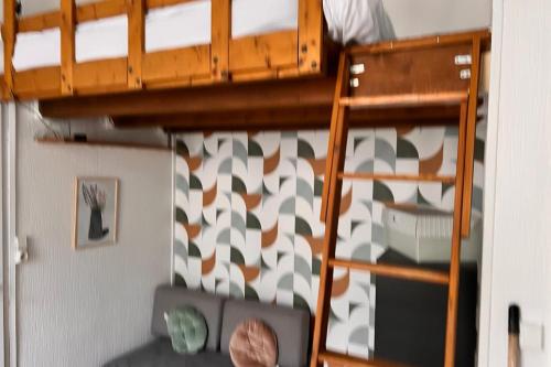 une personne debout au-dessus d'un lit superposé dans l'établissement Nancy Centre ville Studio rénové et équipé, à Nancy