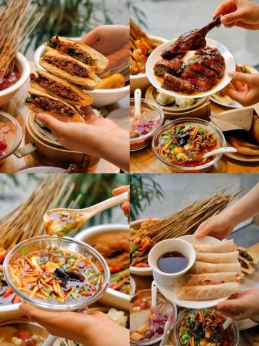 a collage of different pictures of food and drinks at Nost algia S Hotel Chengdu KuanZhai Alley & Renmin Park 时光漫步S酒店 成都宽窄巷子人民公园地铁站店 Free fresh ground coffee,Free laundry service in Chengdu