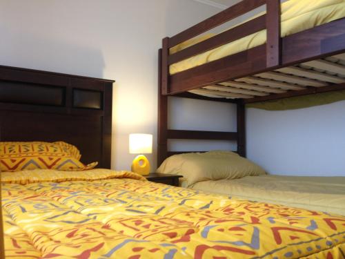 1 dormitorio con 2 literas y lámpara en Mirador Villarrica Apartment, en Villarrica