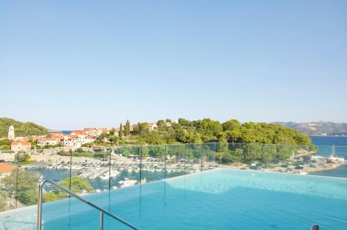 a large swimming pool next to a body of water at Hotel Cavtat in Cavtat
