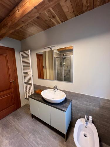 une salle de bain avec un lavabo et un miroir dans l'établissement La Maison de Sofia, à Montgenèvre