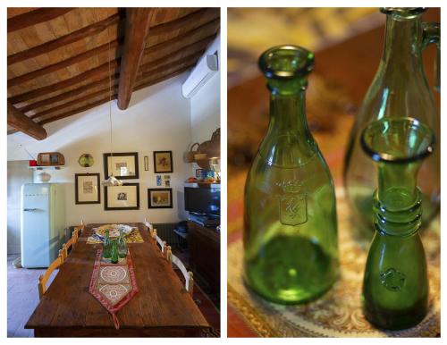 a green bottle sitting on top of a table at Vivaia Trendy Rural in Poggibonsi