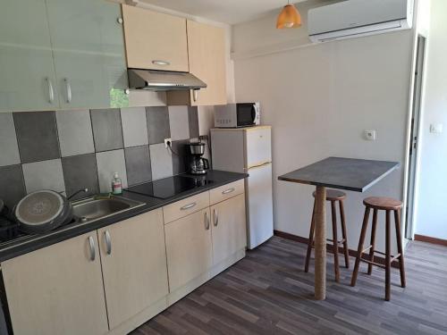 une cuisine avec un évier et un plan de travail dans l'établissement Maisonnette centre sainte Savine, à Sainte-Savine