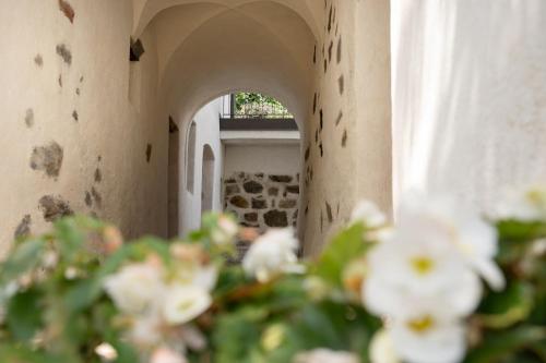 a hallway with white flowers in a building at Pramian1394 in Cermes