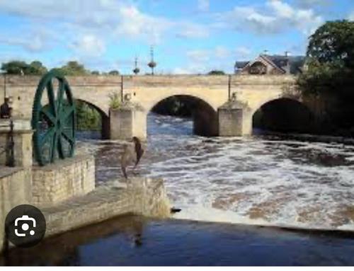 a man standing in the water under a bridge at Cozy Wetherby Retreat in Wetherby