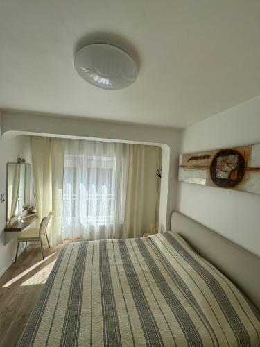 ein Schlafzimmer mit großem Bett und Fenster in der Unterkunft Rachelle in Blankenberge