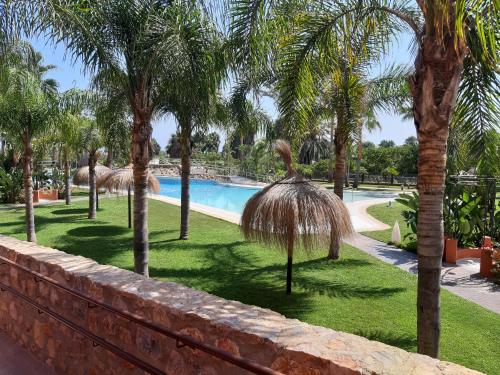 a resort with a swimming pool and palm trees at Costa Tropical Comfortable Apartment Playa Granada in Motril