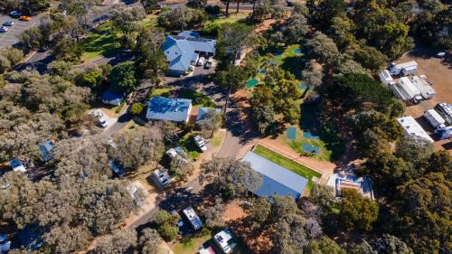 an aerial view of a house with a pool and trees at Tasman Holiday Parks - Yallingup Caves in Yallingup