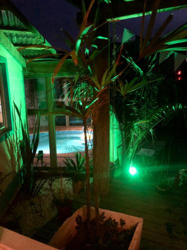 a house with a plant in a pot with a light at Posada Agua Marina in La Paloma
