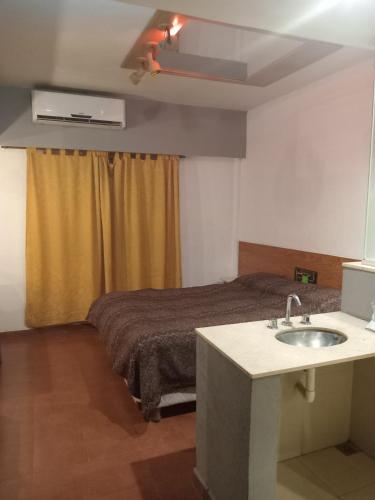 a bedroom with a bed and a sink in it at Hotel Lido in General Rodríguez