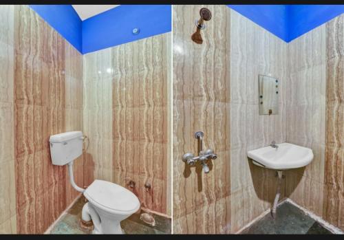 two pictures of a bathroom with a toilet and a sink at Best hotel in Lucknow