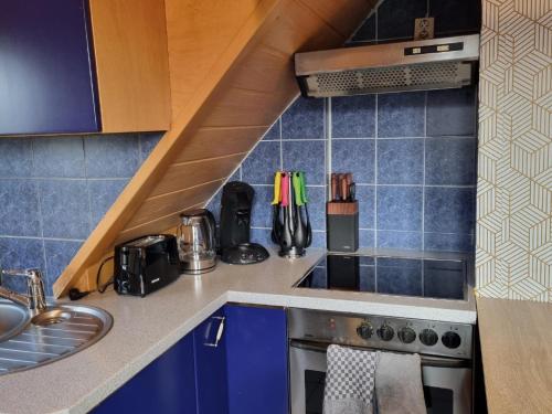 a kitchen with a sink and a stove top oven at Ferienwohnung Freudentanz in Waldmünchen