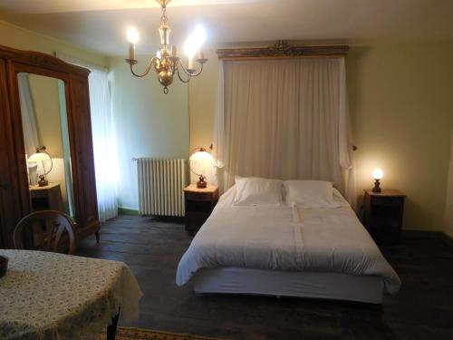 a bedroom with a large bed and two tables with lamps at Homestay Château De Saint-Maixant in Saint-Maixant