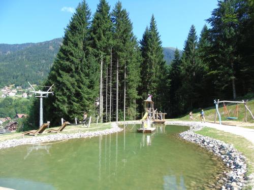 a pool of water with a playground in a park at Appartamento Nicole in Ravascletto