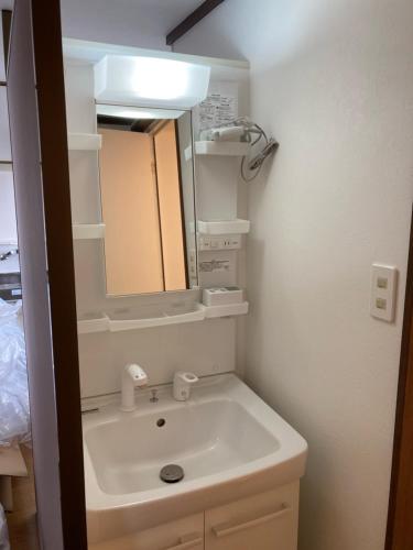a bathroom with a sink and a mirror at 長野善光寺ビラ大門402号室 in Nagano