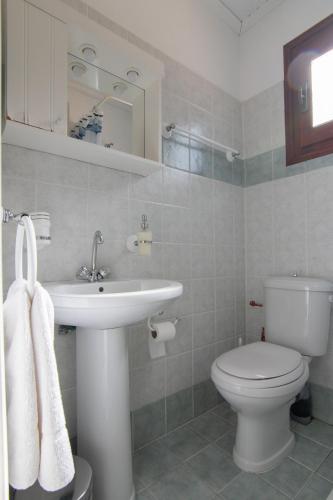 a bathroom with a white sink and a toilet at Giannakos Apartments in Ydroússa