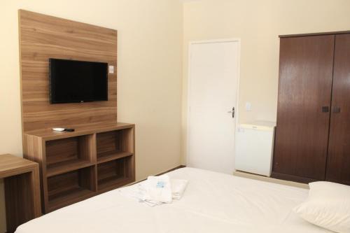 a bedroom with a bed and a tv on a wall at Espigão Palace Hotel in Resende