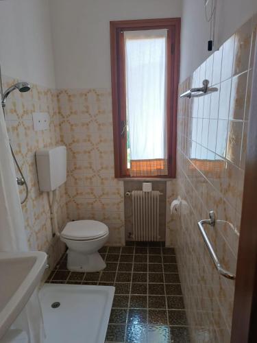 a bathroom with a toilet and a window and a shower at Biss Badaliss - Bed & Breakfast in Valdobbiadene