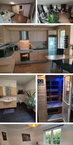 a collage of three pictures of a kitchen at Ferienhaus Urlaubstraum in Ueckermünde