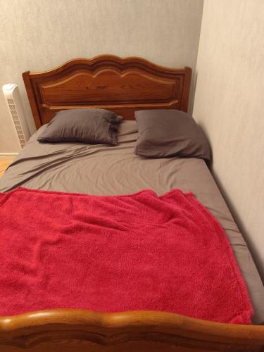 - un lit avec une couverture rouge et 2 oreillers dans l'établissement Jules, à Bel Air