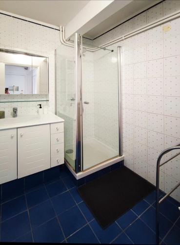 une salle de bain avec douche et lavabo dans l'établissement Flexliving - room - Villon, à Paris