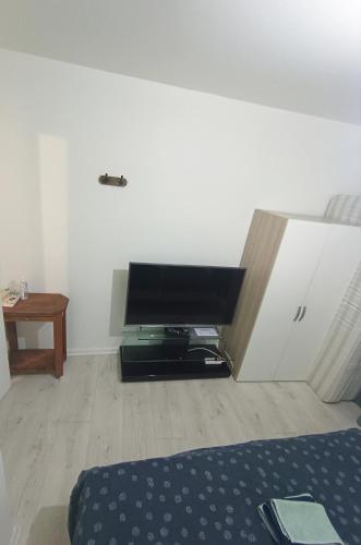 un salon avec un lit et une télévision à écran plat dans l'établissement Le bon appart proche centre-ville, à Roanne