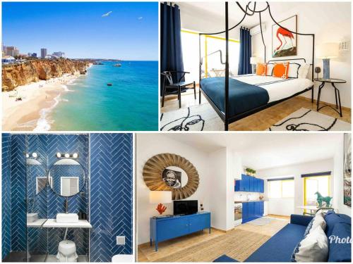 a collage of pictures of a bedroom with the beach at Stylish Apartment by Rocha Beach, Sleeps 5 in Portimão